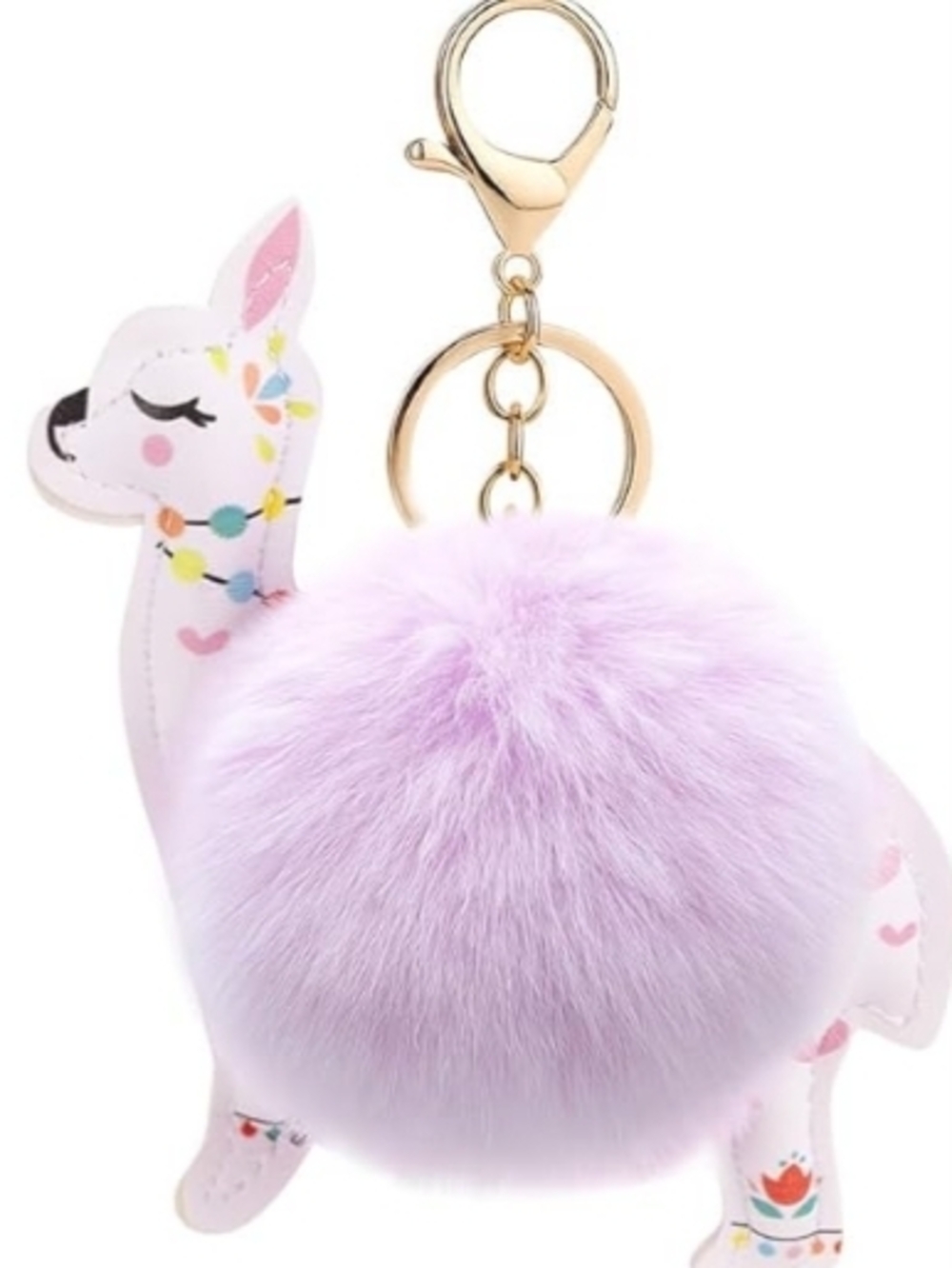 💵2/$30💵 Lavender Purple Pompom Llama Gold Keychain Purse Charm Bag OS